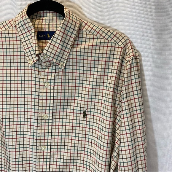 Ralph Lauren Mens Classic Fit Button Up Shirt in Cream/Brown/Red Plaid - Picture 2 of 8